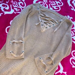 Oversized 'V' Lace-Up Sweater